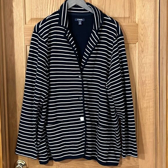 Chaps Navy White Stripe Button Down Blazer Jacket NWOT Size 2X - Picture 7 of 12